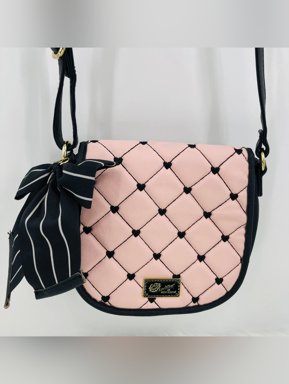 Luv Betsy by Betsy Johnson Small Cross Body Purse Pink & Black Diamond Pattern